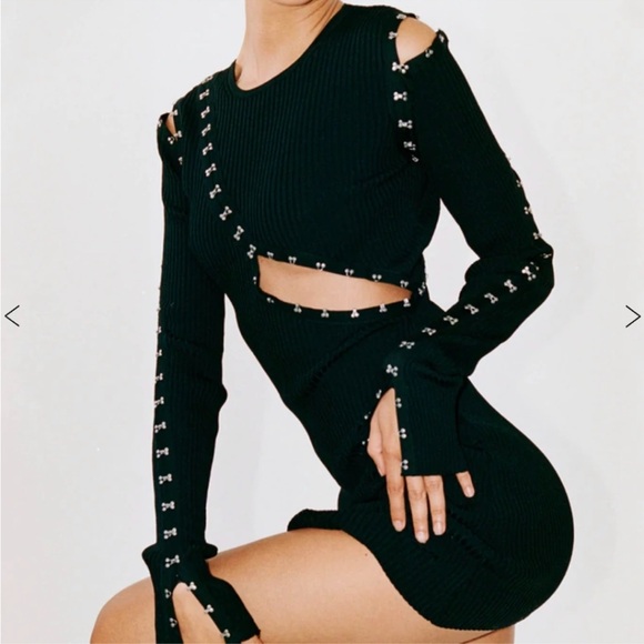With Jean Dresses & Skirts - With Jean Lilith 2022 black cut out hooked knit mini dress medium